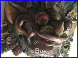 Wooden Carving Far East Dragon Head Painted Wood Carved