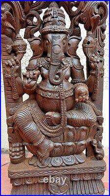Wooden Ganesh Ganesha Statue Hindu Temple Antique Figurine Hand carved sculpture
