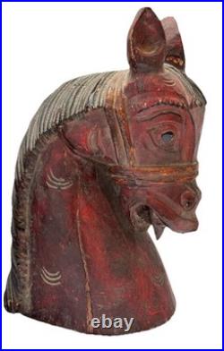 Wooden Hand Carved Horse Head Figure With Stand Power Nobility and Grace 11