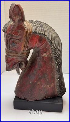 Wooden Hand Carved Horse Head Figure With Stand Power Nobility and Grace 11