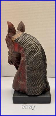 Wooden Hand Carved Horse Head Figure With Stand Power Nobility and Grace 11