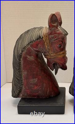 Wooden Hand Carved Horse Head Figure With Stand Power Nobility and Grace 11