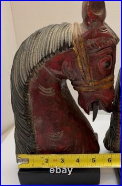 Wooden Hand Carved Horse Head Figure With Stand Power Nobility and Grace 11