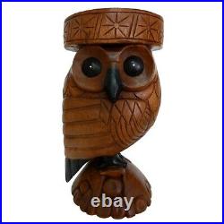 Wooden Owl Side Table Stool Solid Acacia Wood Lamp Table Plant Stand Hand Carved