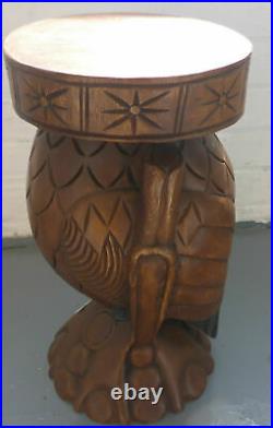 Wooden Owl Side Table Stool Solid Acacia Wood Lamp Table Plant Stand Hand Carved