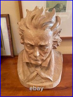 X Large Vintage 1952 Oberammergau Germany Beethoven Bust Wood Carving Heinzeller