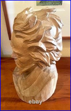 X Large Vintage 1952 Oberammergau Germany Beethoven Bust Wood Carving Heinzeller