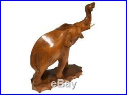 X large 17 Tall Solid Teak Wood Hand Carved Elephant Pair Sculpture Trunk Up