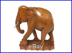 X large 17 Tall Solid Teak Wood Hand Carved Elephant Pair Sculpture Trunk Up