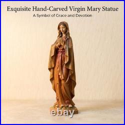 XXLTY Exquisite Solid Wood Hand Painted Virgin Mary Statue Hand Carved